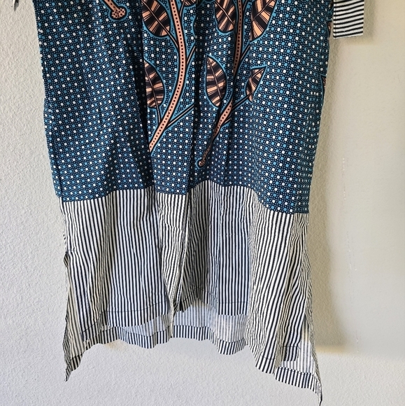 African Print Women's Multi Print button down Dress Shirt Art to wear Boho - Picture 7 of 10